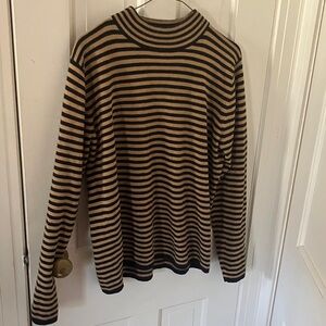 Sag Harbor Striped Black and Tan Long-Sleeve Sweater